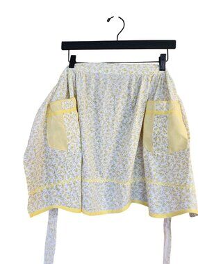 Vintage Handmade Half Apron Yellow floral Pockets